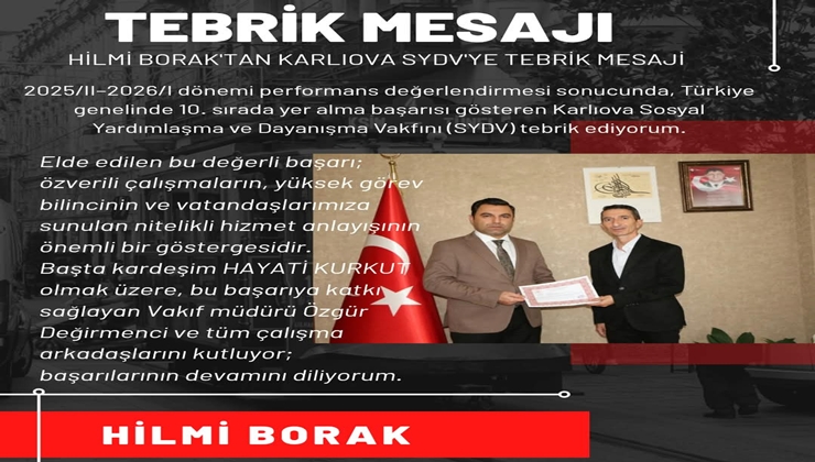 Hilmi Borak’tan Tebrik mesajı
